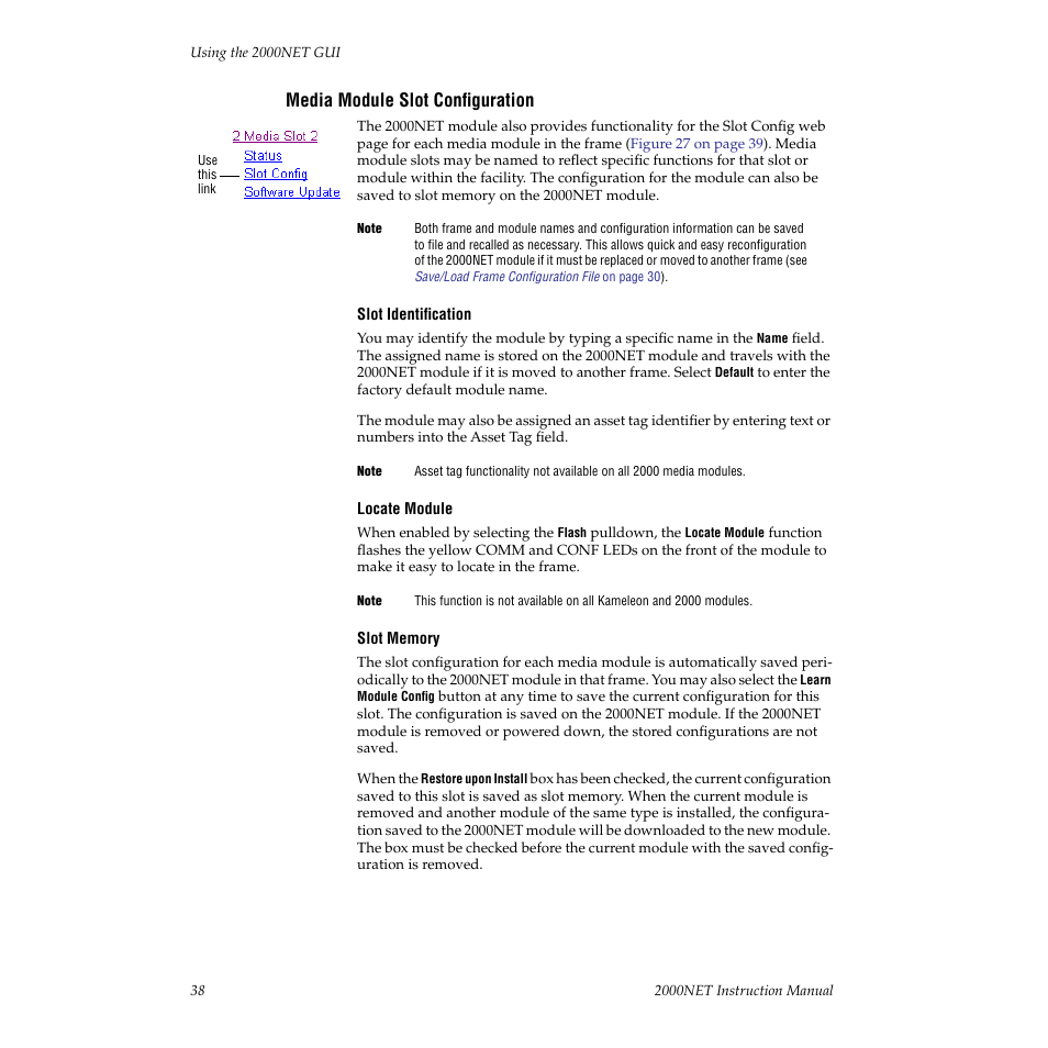 Media module slot configuration, Module. refer to | Grass Valley 2000NET v3.2.2 User Manual | Page 38 / 72