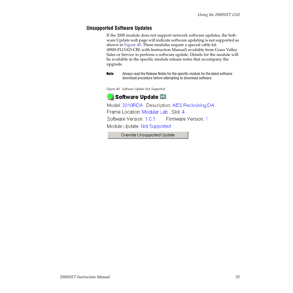 Unsupported software updates, Described in | Grass Valley 2000NET v3.2.2 User Manual | Page 55 / 72