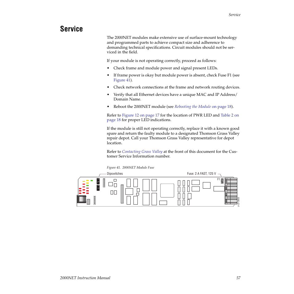 Service | Grass Valley 2000NET v3.2.2 User Manual | Page 57 / 72