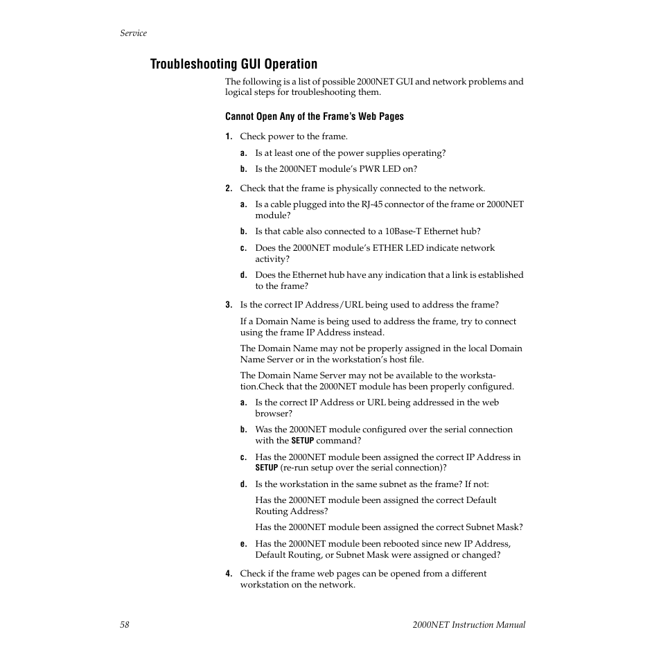 Troubleshooting gui operation | Grass Valley 2000NET v3.2.2 User Manual | Page 58 / 72