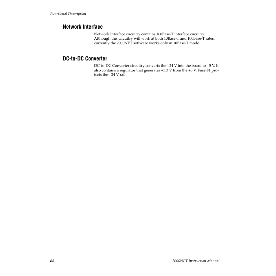 Network interface, Dc-to-dc converter | Grass Valley 2000NET v3.2.2 User Manual | Page 68 / 72