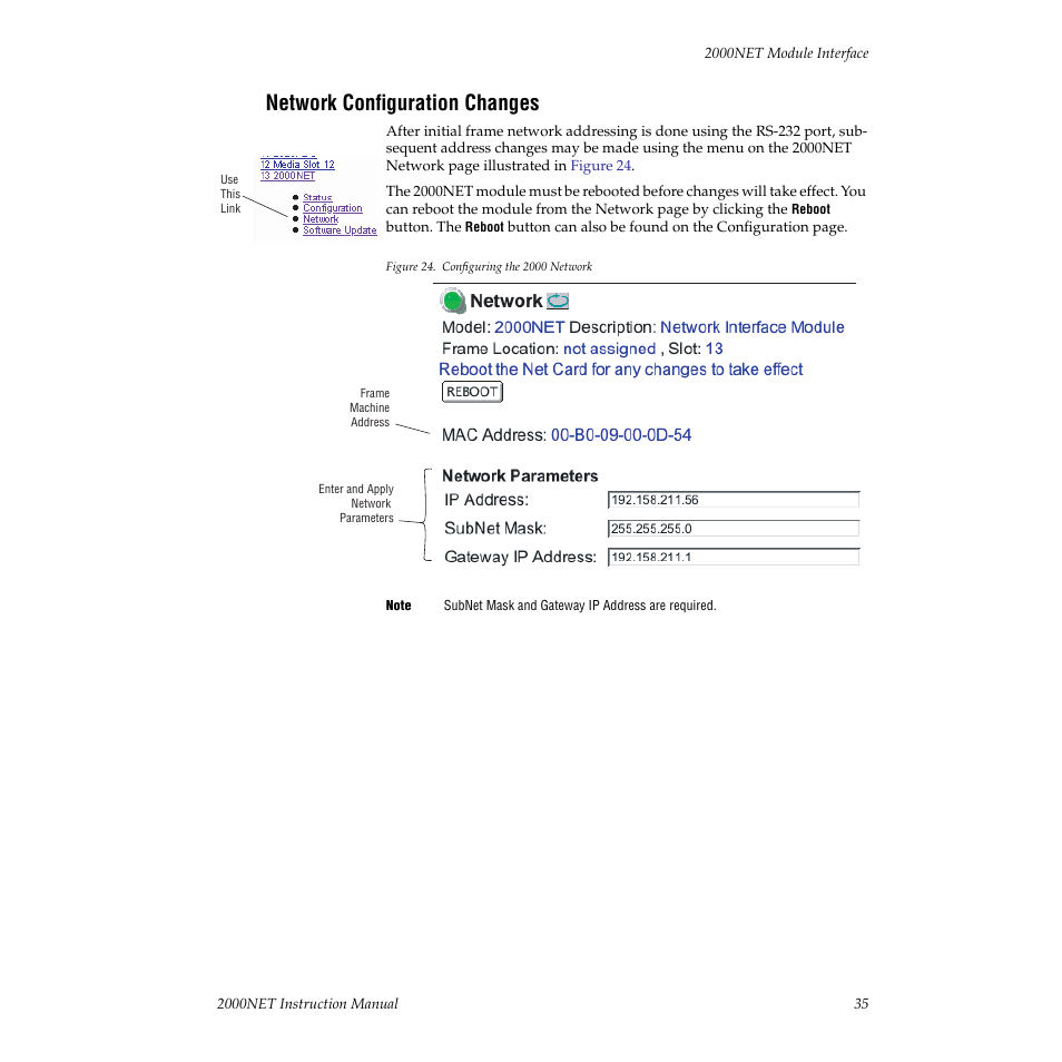 Network configuration changes | Grass Valley 2000NET v3.1 User Manual | Page 35 / 68