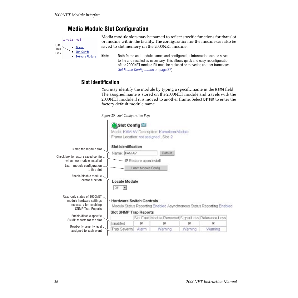 Media module slot configuration, Slot identification | Grass Valley 2000NET v3.1 User Manual | Page 36 / 68