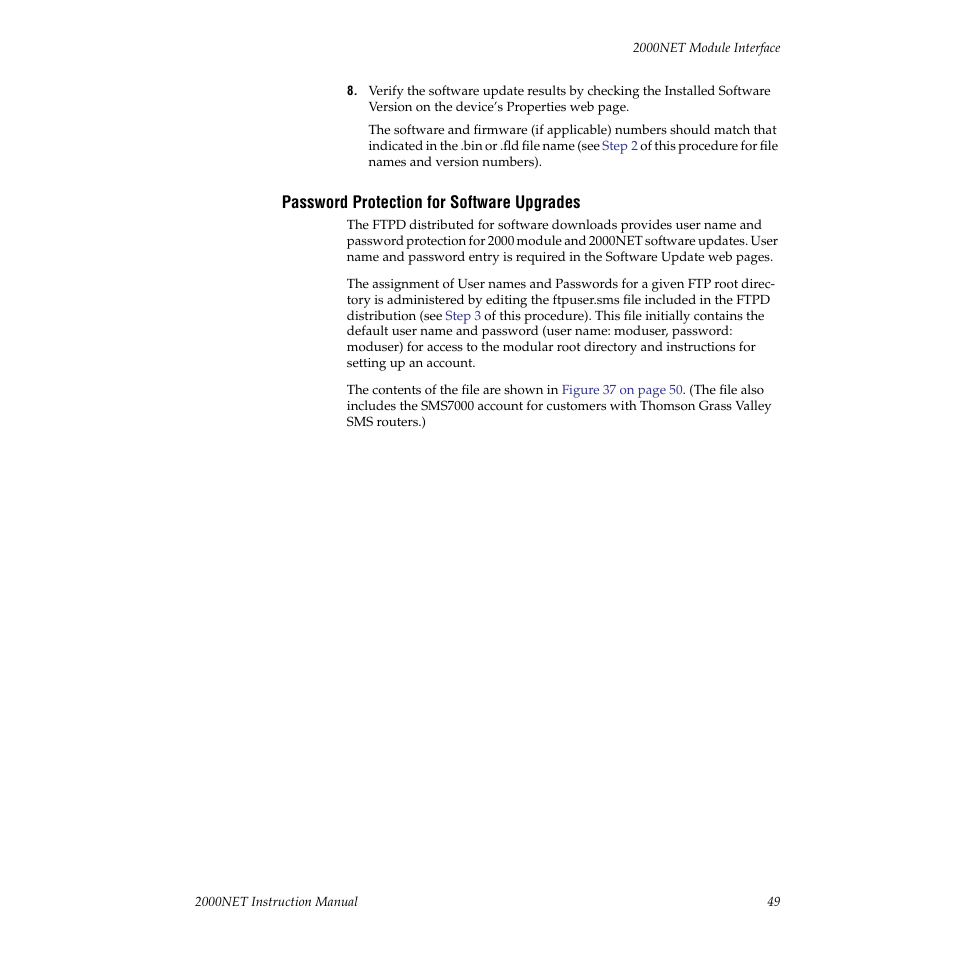 Password protection for software upgrades, Ectory (see, Password protec | Grass Valley 2000NET v3.1 User Manual | Page 49 / 68