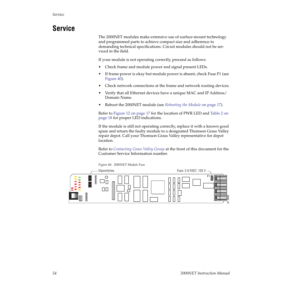 Service | Grass Valley 2000NET v3.1 User Manual | Page 54 / 68