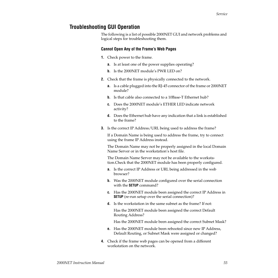 Troubleshooting gui operation | Grass Valley 2000NET v3.1 User Manual | Page 55 / 68