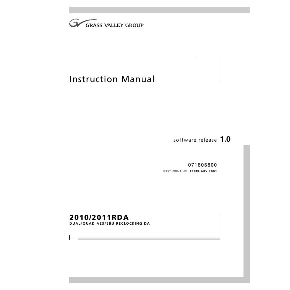 Grass Valley 2010RDA User Manual | 28 pages