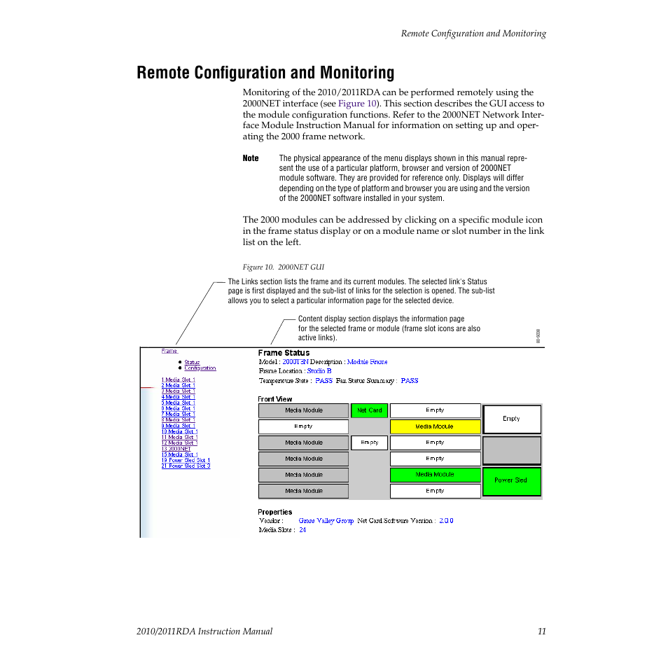 Remote configuration and monitoring | Grass Valley 2010RDA User Manual | Page 17 / 28