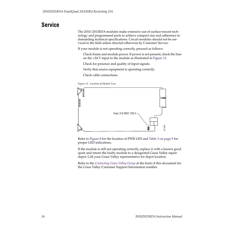 Service | Grass Valley 2010RDA User Manual | Page 22 / 28