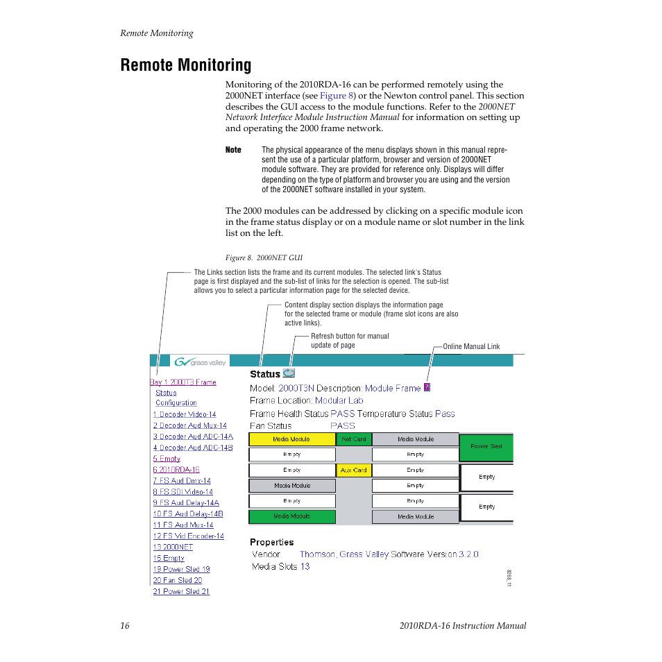 Remote monitoring | Grass Valley 2010RDA-16 User Manual | Page 16 / 28