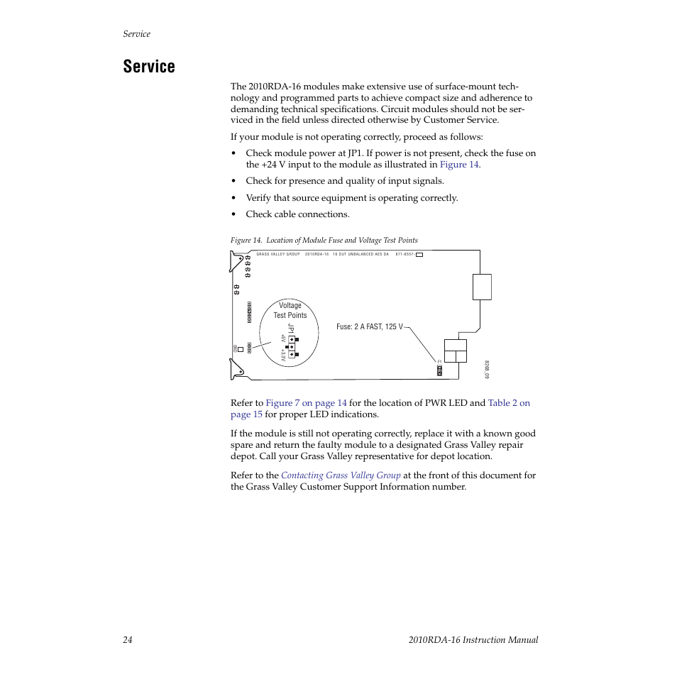 Service | Grass Valley 2010RDA-16 User Manual | Page 24 / 28