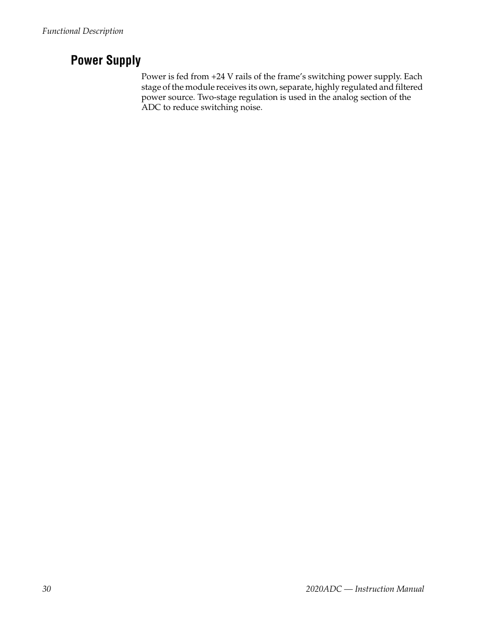Power supply | Grass Valley 2020ADC A-To-D User Manual | Page 30 / 32