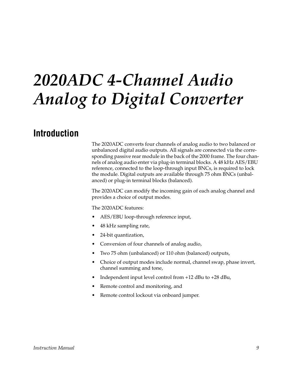 Introduction | Grass Valley 2020ADC A-To-D User Manual | Page 9 / 32