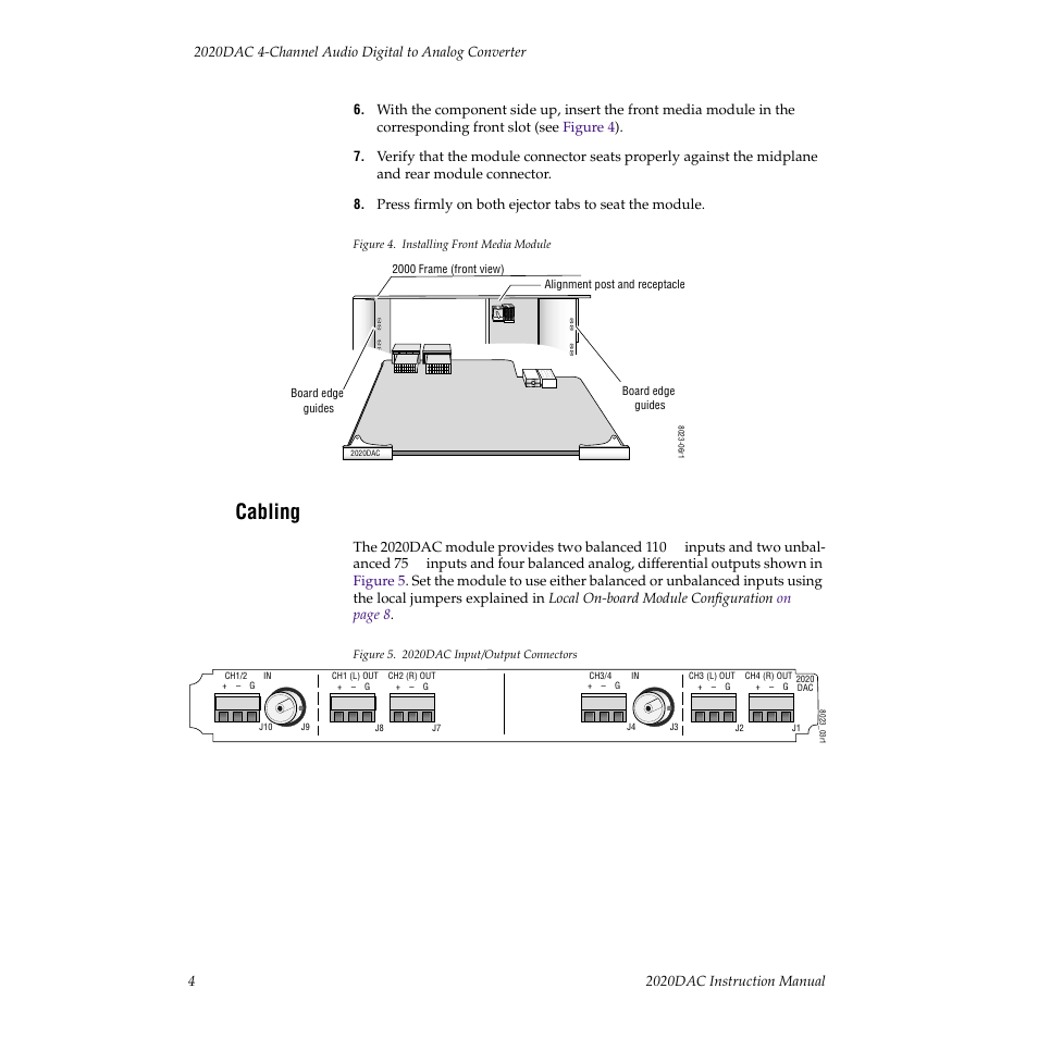 Cabling | Grass Valley 2020DAC D-To-A User Manual | Page 10 / 30