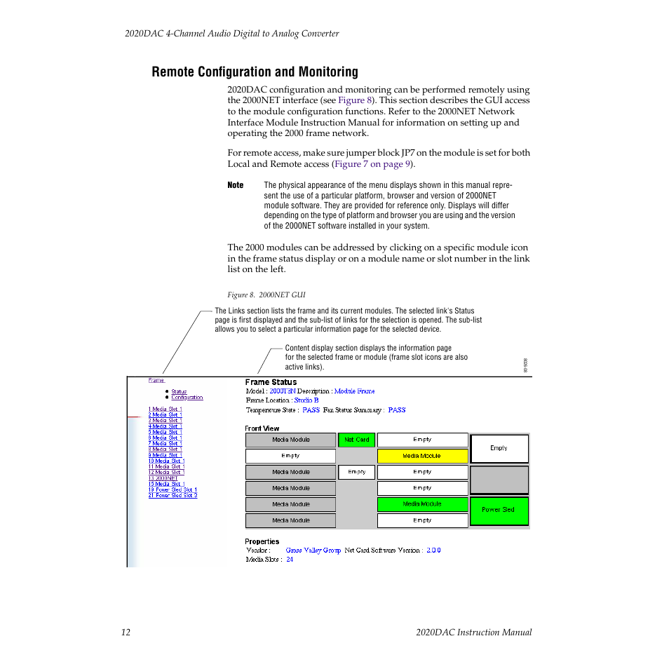 Remote configuration and monitoring | Grass Valley 2020DAC D-To-A User Manual | Page 18 / 30