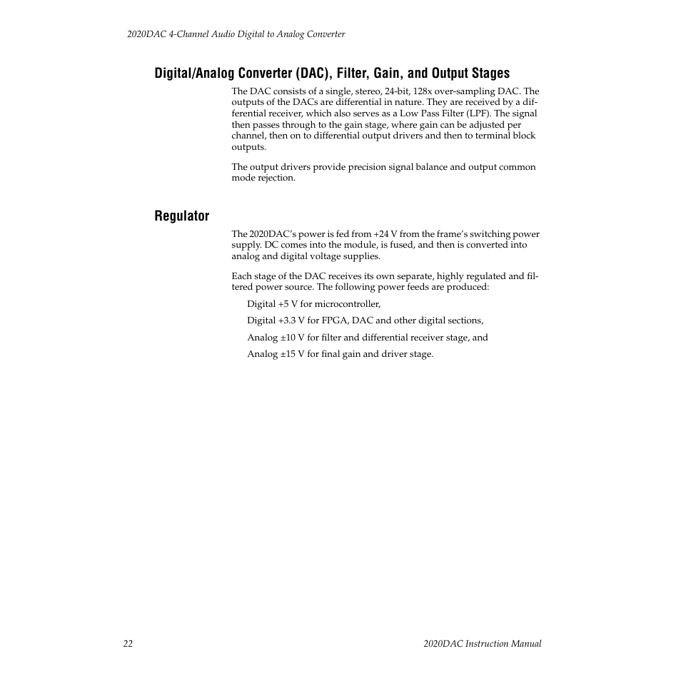 Regulator | Grass Valley 2020DAC D-To-A User Manual | Page 28 / 30