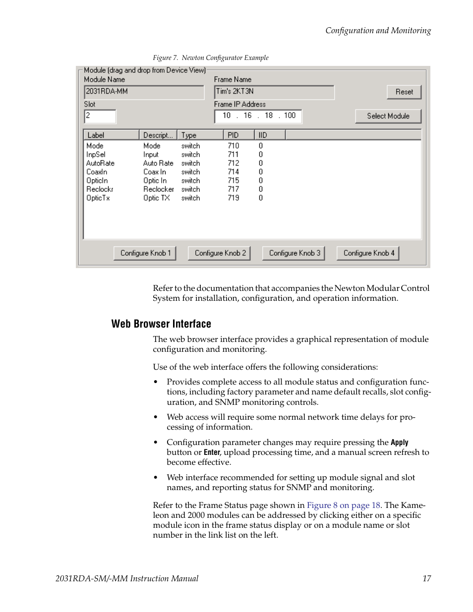 Web browser interface, An example of the newton configurator is shown in | Grass Valley 2031RDA-MM User Manual | Page 17 / 38
