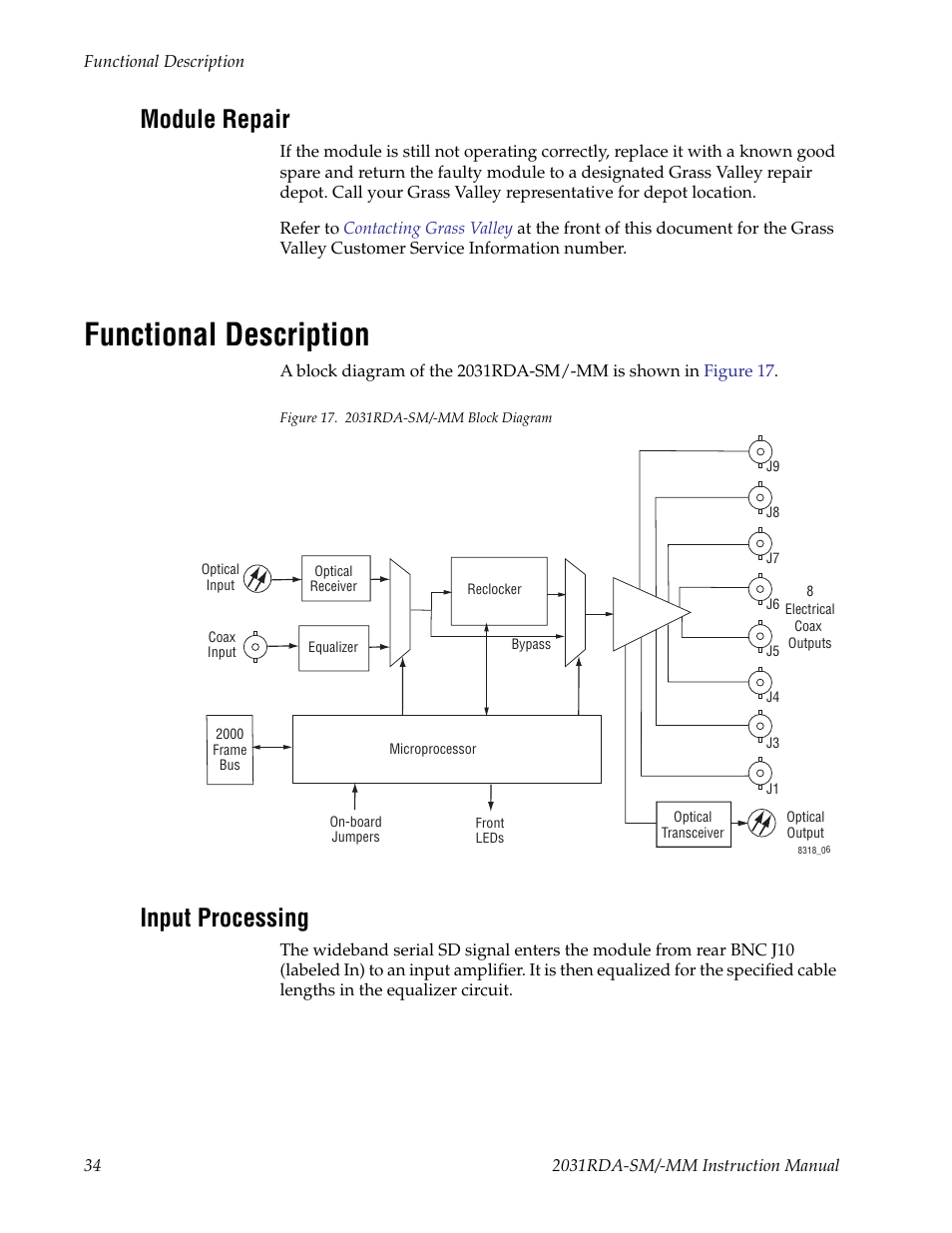 Module repair, Functional description, Input processing | Alley (see | Grass Valley 2031RDA-MM User Manual | Page 34 / 38