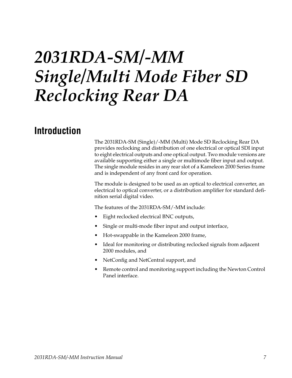 Introduction | Grass Valley 2031RDA-MM User Manual | Page 7 / 38