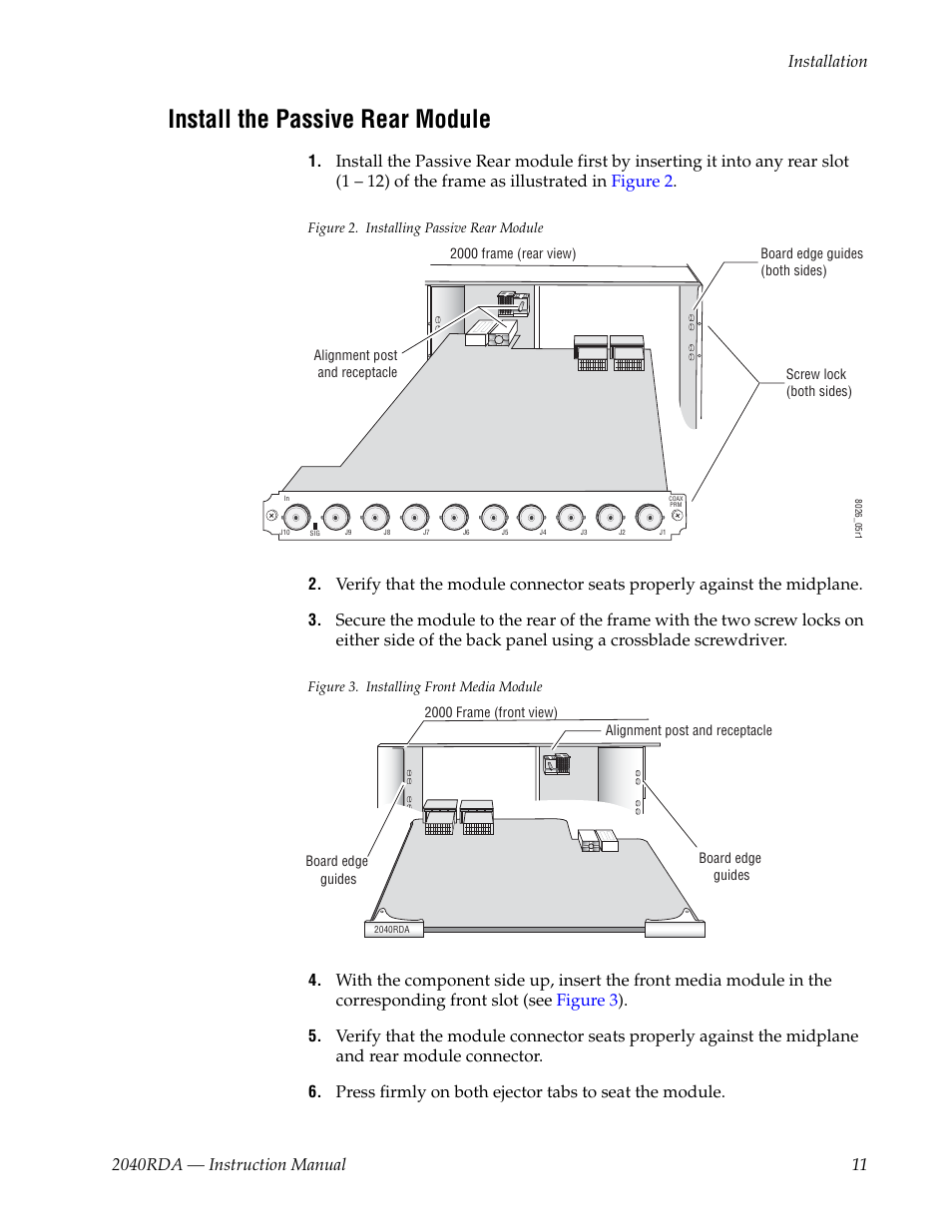 Install the passive rear module | Grass Valley 2040RDA User Manual | Page 11 / 24