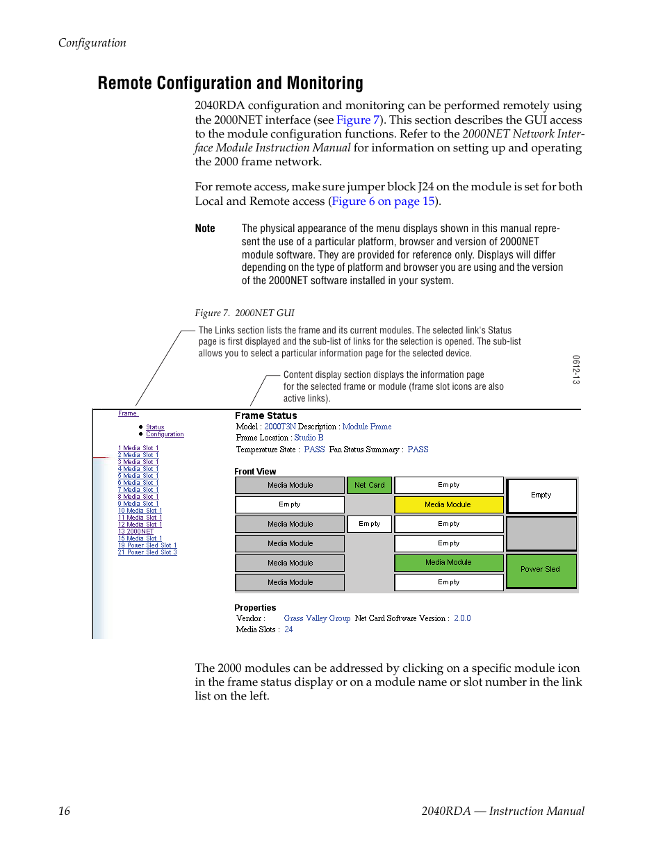Remote configuration and monitoring | Grass Valley 2040RDA User Manual | Page 16 / 24
