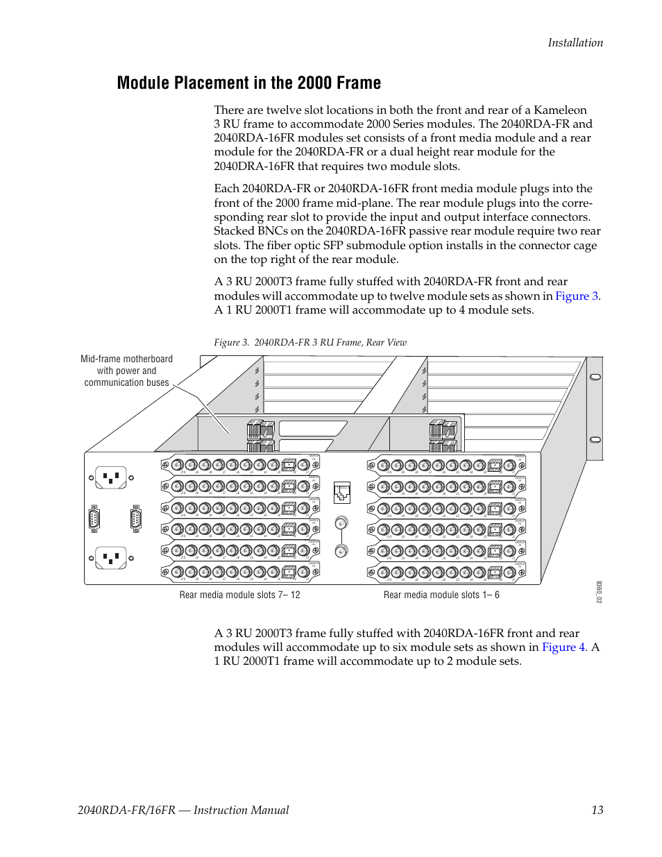 Module placement in the 2000 frame | Grass Valley 2040RDA-16FR User Manual | Page 13 / 52