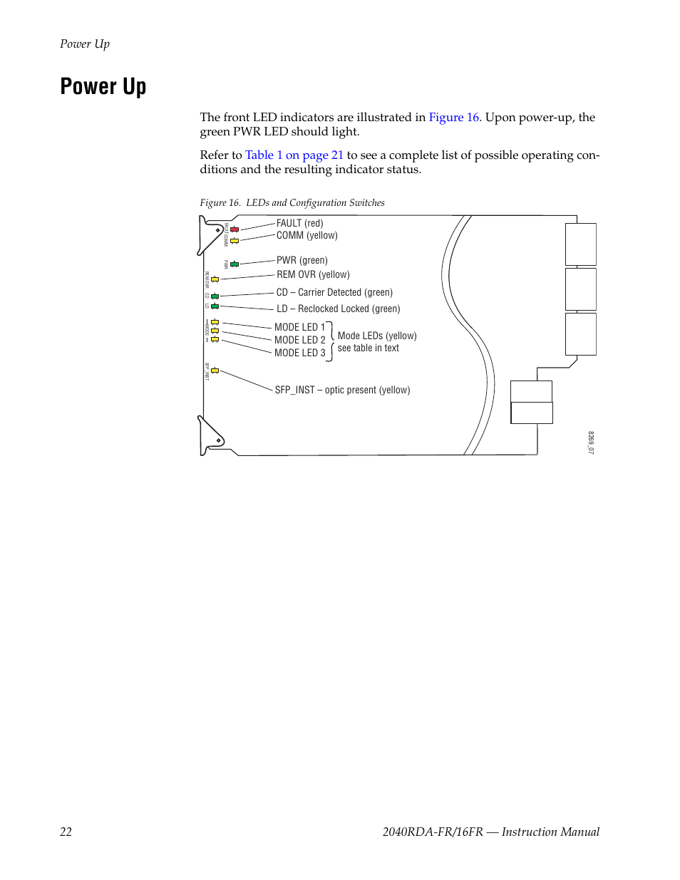 Power up | Grass Valley 2040RDA-16FR User Manual | Page 22 / 52
