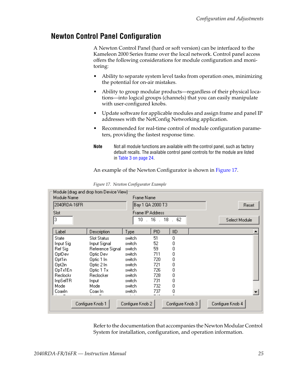 Newton control panel configuration | Grass Valley 2040RDA-16FR User Manual | Page 25 / 52