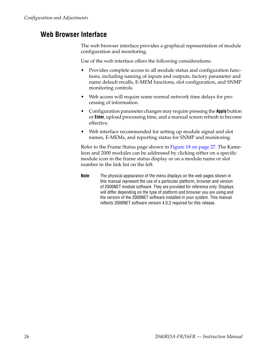 Web browser interface | Grass Valley 2040RDA-16FR User Manual | Page 26 / 52