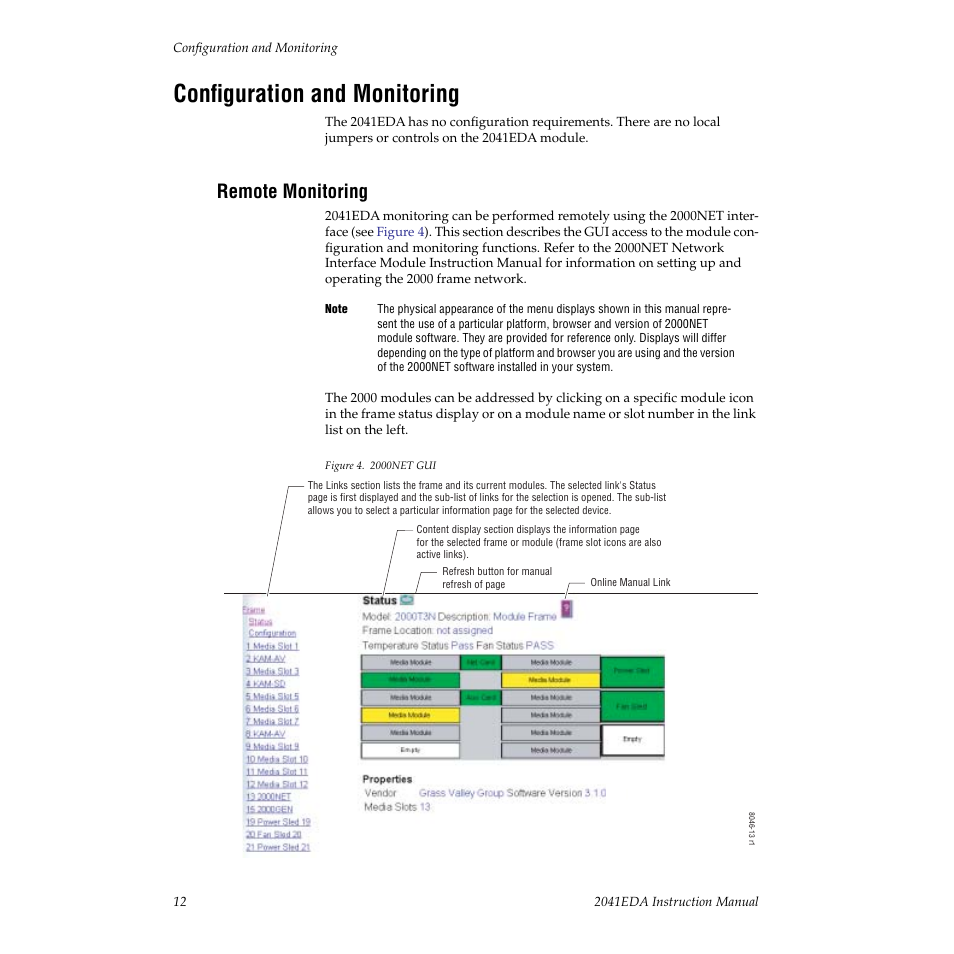 Configuration and monitoring, Remote monitoring | Grass Valley 2041EDA User Manual | Page 12 / 20