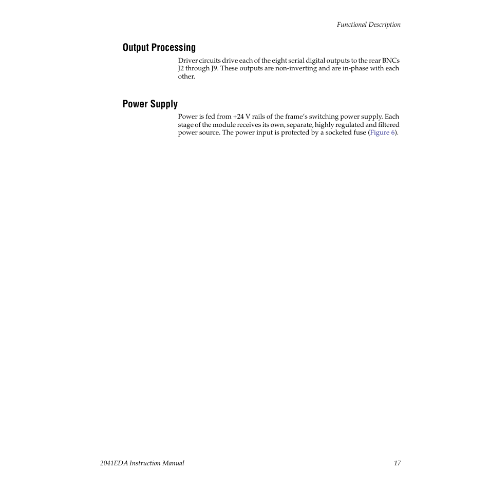 Output processing, Power supply | Grass Valley 2041EDA User Manual | Page 17 / 20