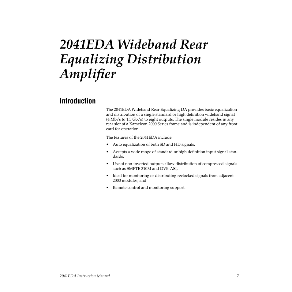 Introduction | Grass Valley 2041EDA User Manual | Page 7 / 20
