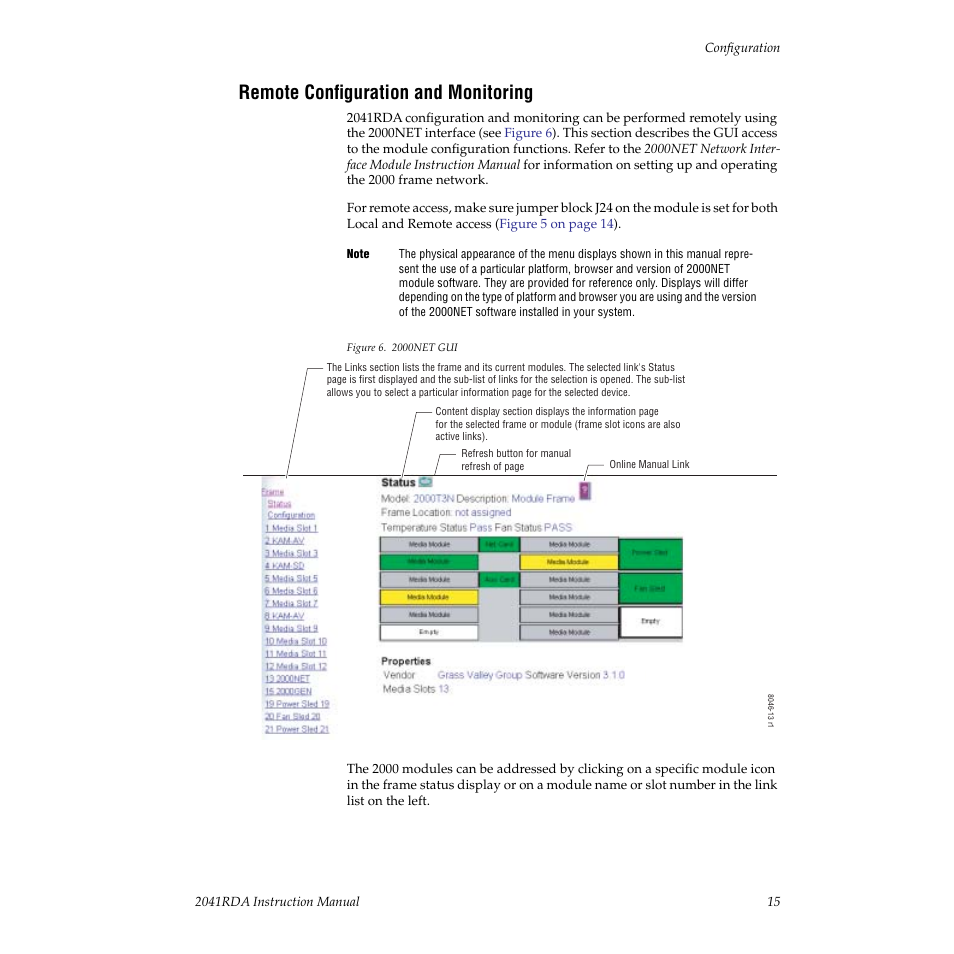 Remote configuration and monitoring | Grass Valley 2041RDA User Manual | Page 15 / 24