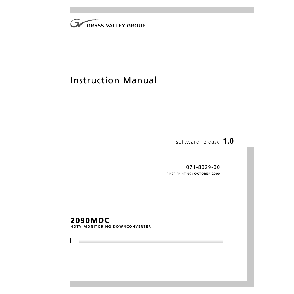 Grass Valley 2090MDC User Manual | 30 pages