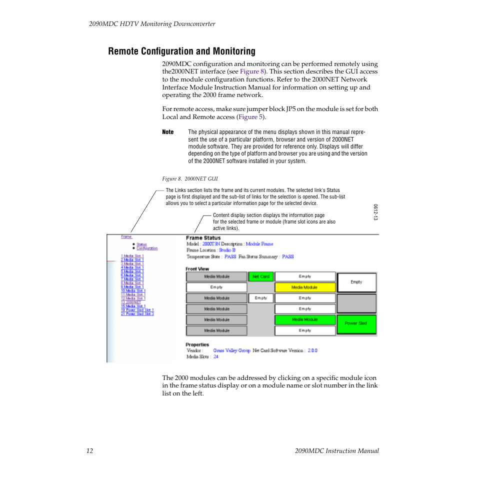 Remote configuration and monitoring | Grass Valley 2090MDC User Manual | Page 18 / 30