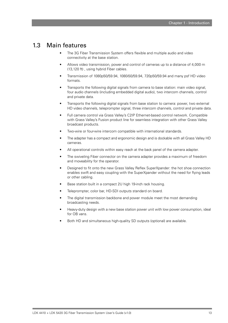 3 main features, Main features | Grass Valley LDK 4410 User Manual | Page 13 / 82