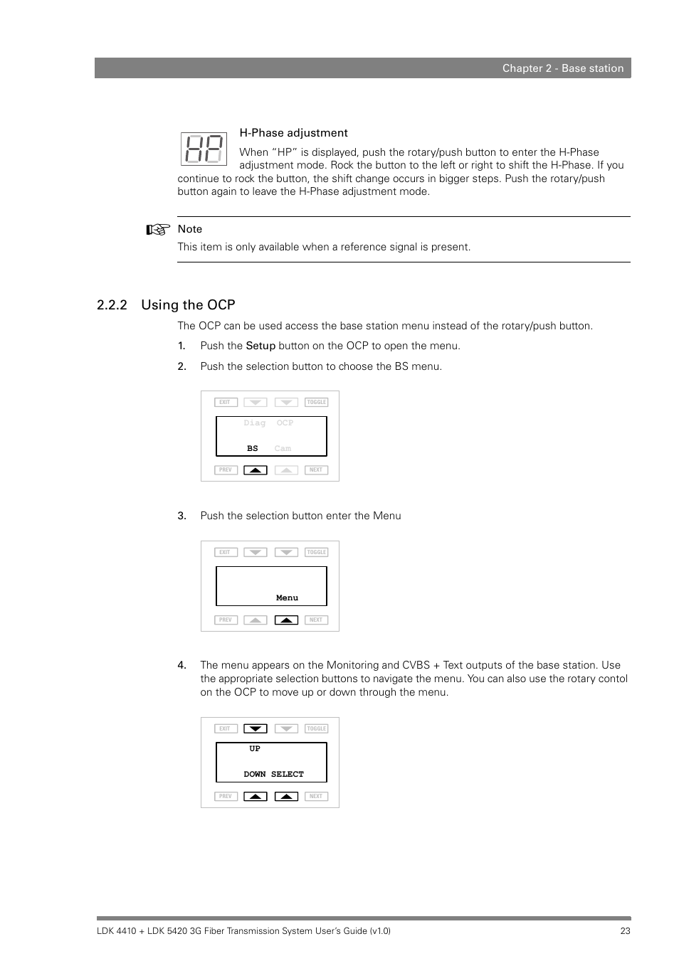 2 using the ocp, Using the ocp | Grass Valley LDK 4410 User Manual | Page 23 / 82