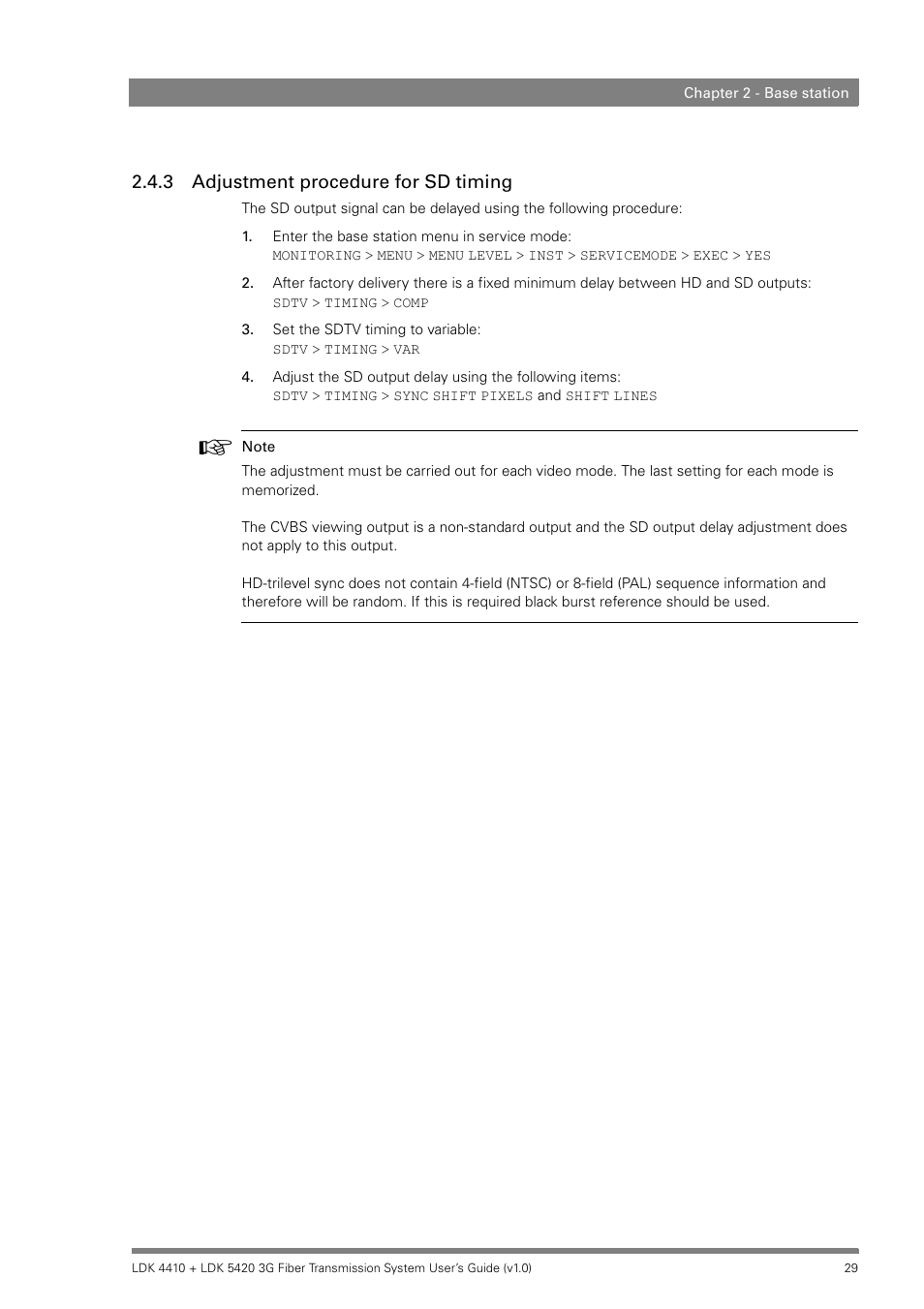 3 adjustment procedure for sd timing, Adjustment procedure for sd timing | Grass Valley LDK 4410 User Manual | Page 29 / 82