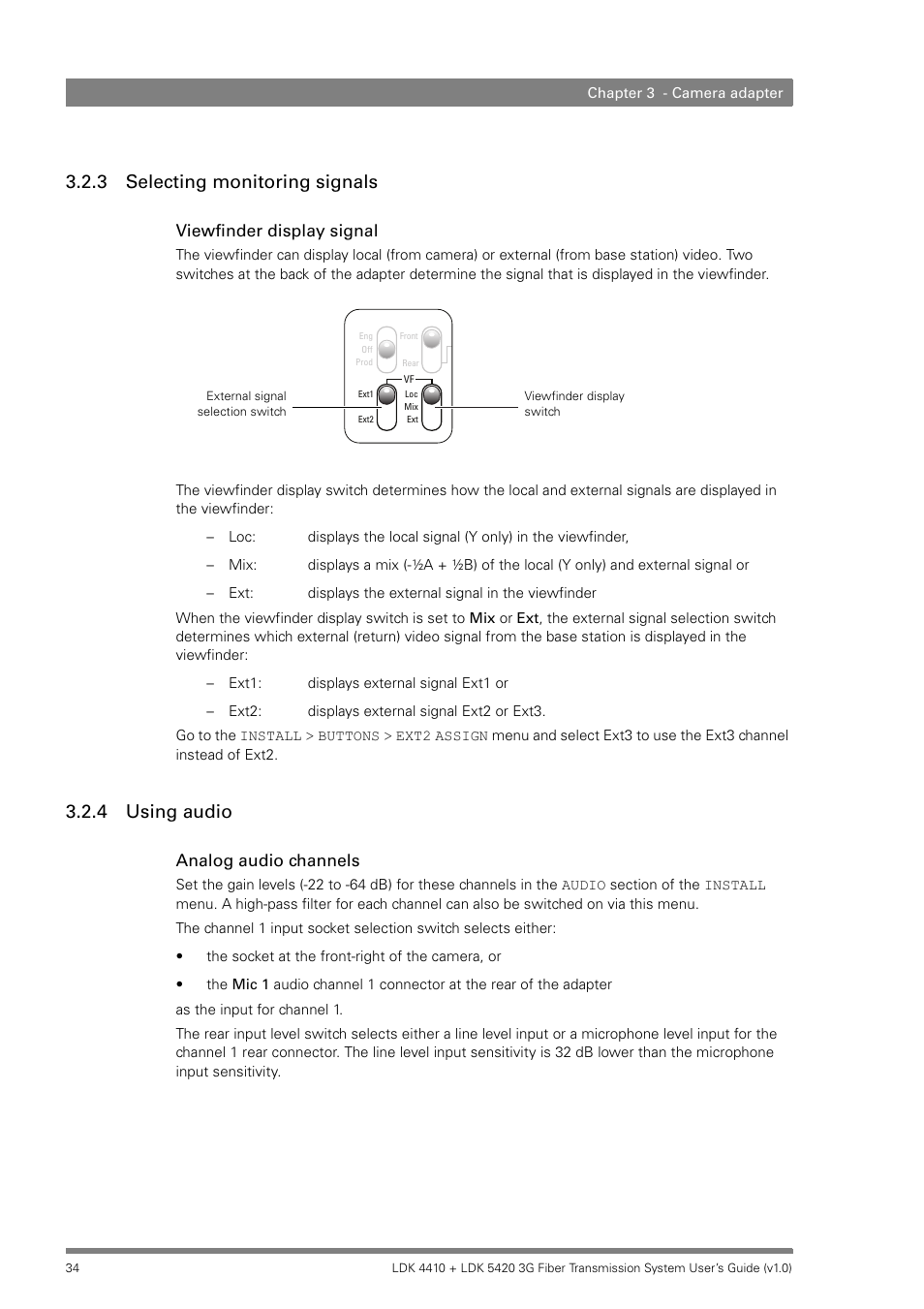 3 selecting monitoring signals, 4 using audio, Selecting monitoring signals | Using audio | Grass Valley LDK 4410 User Manual | Page 34 / 82