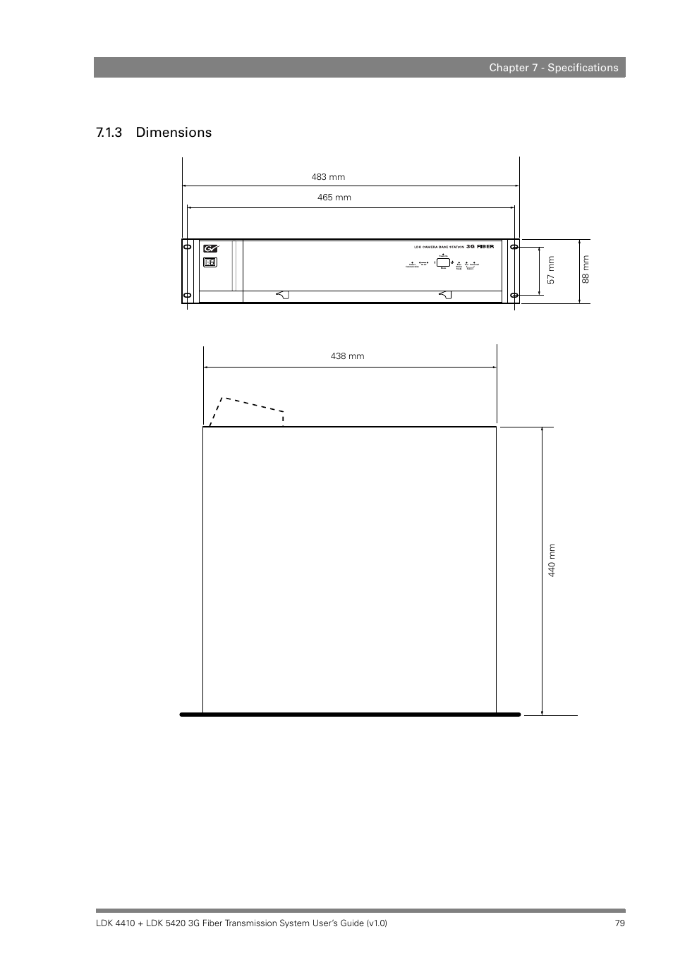 3 dimensions, Dimensions, Chapter 7 - specifications | Grass Valley LDK 4410 User Manual | Page 79 / 82