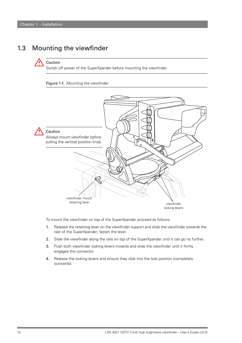3 mounting the viewfinder, Mounting the viewfinder | Grass Valley LDK 4021 User Manual | Page 10 / 22