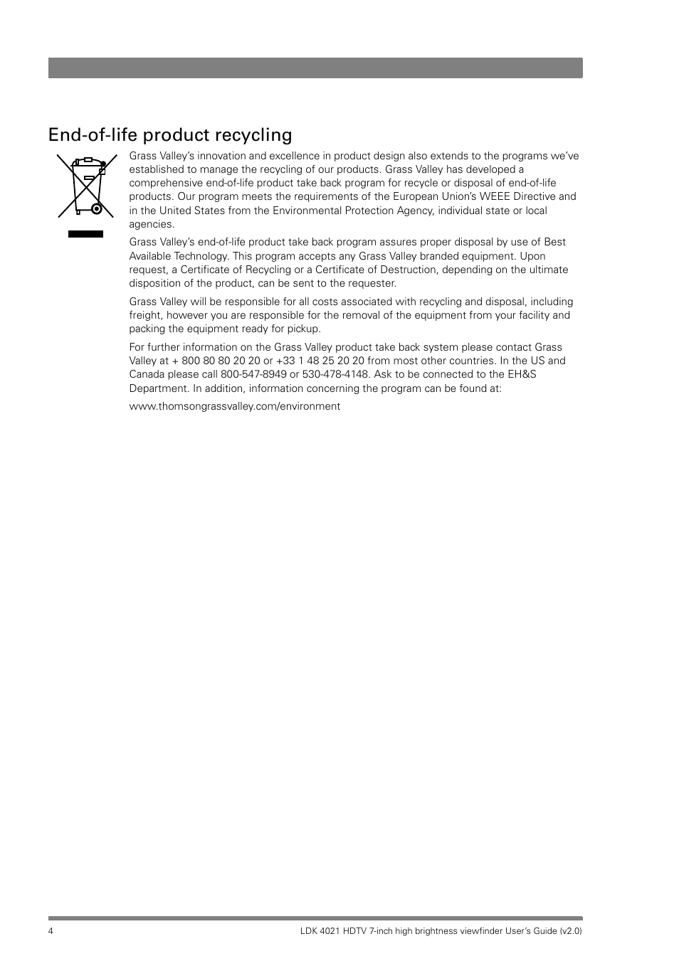 End-of-life product recycling | Grass Valley LDK 4021 User Manual | Page 4 / 22