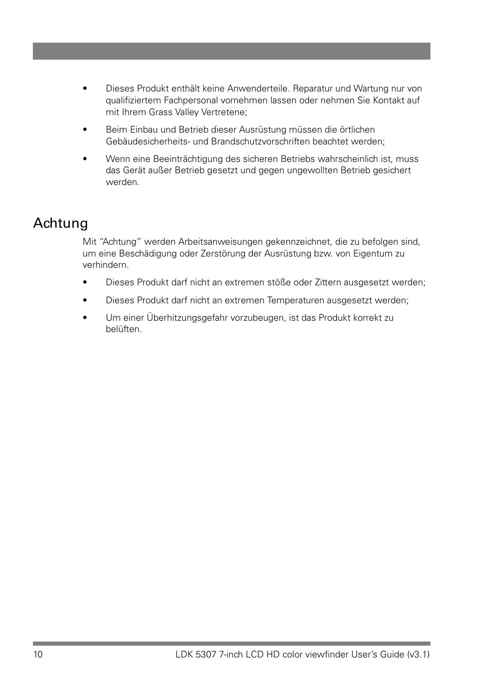 Achtung | Grass Valley LDK 5307 User Manual | Page 10 / 40