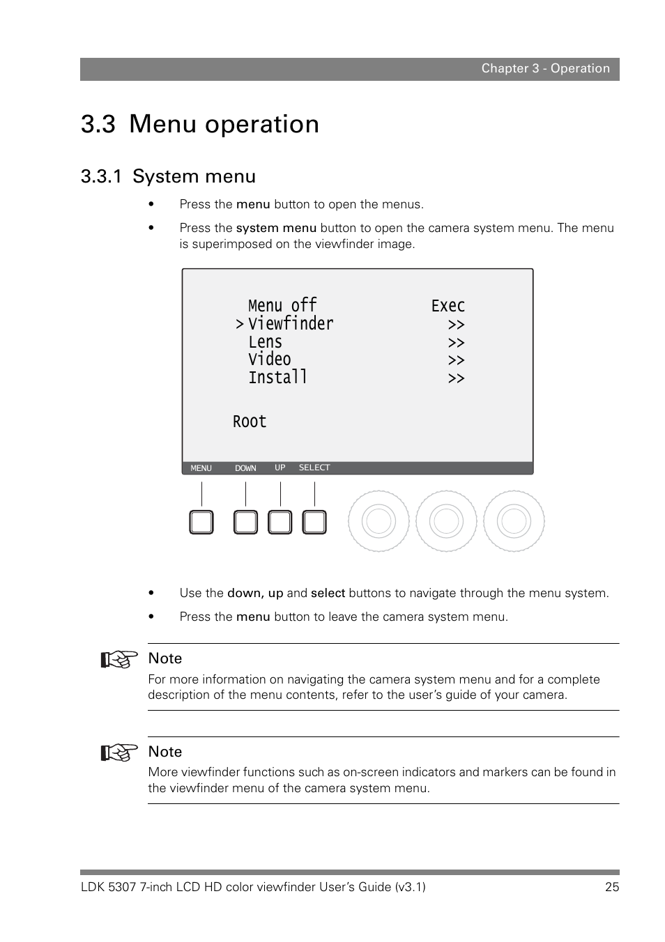 3 menu operation, 1 system menu, Menu operation 3.3.1 | System menu | Grass Valley LDK 5307 User Manual | Page 25 / 40