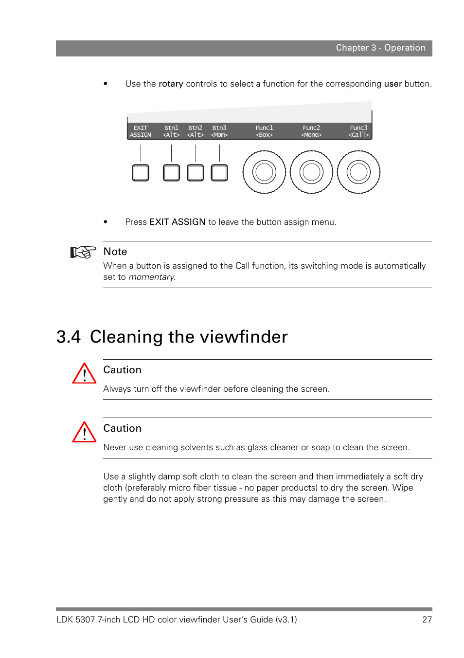 4 cleaning the viewfinder, Cleaning the viewfinder, Caution | Grass Valley LDK 5307 User Manual | Page 27 / 40