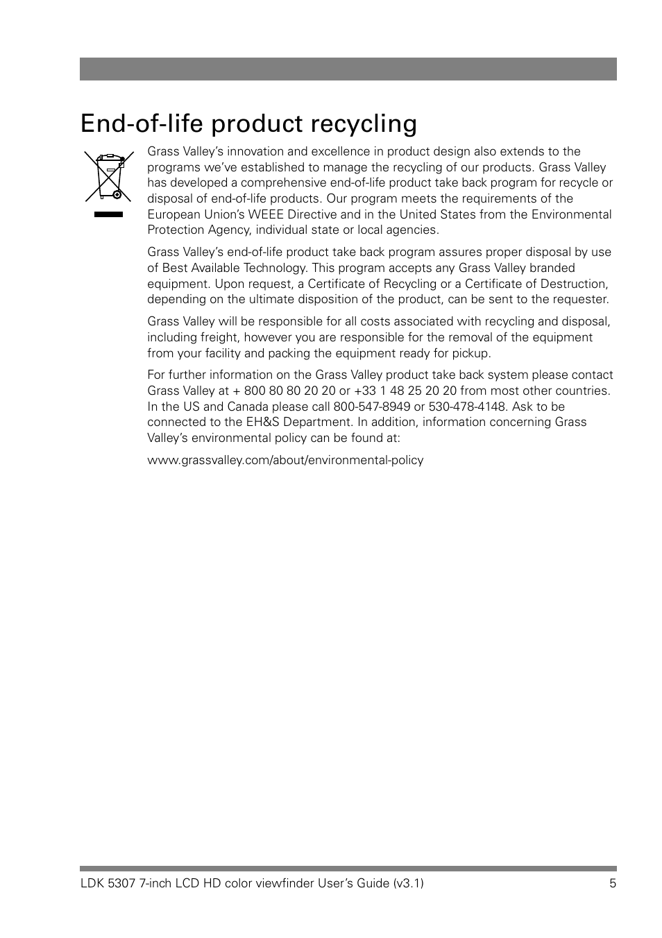 End-of-life product recycling | Grass Valley LDK 5307 User Manual | Page 5 / 40