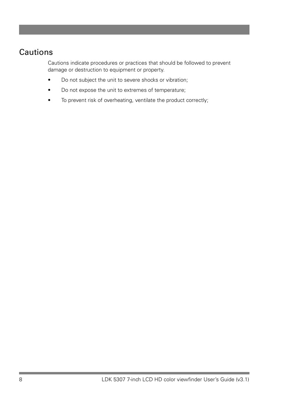 Cautions | Grass Valley LDK 5307 User Manual | Page 8 / 40