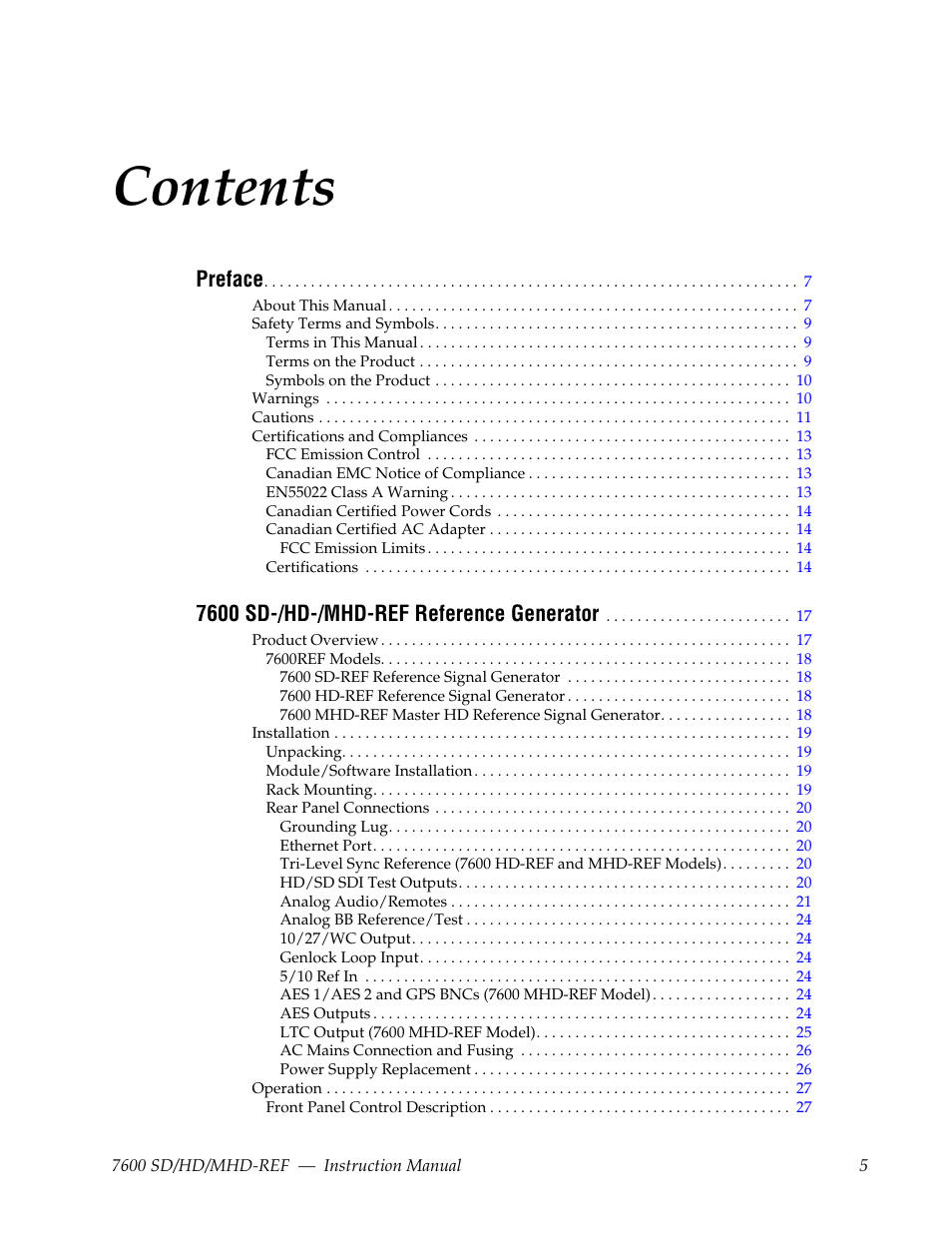 Grass Valley 7600REF User Manual | Page 5 / 84