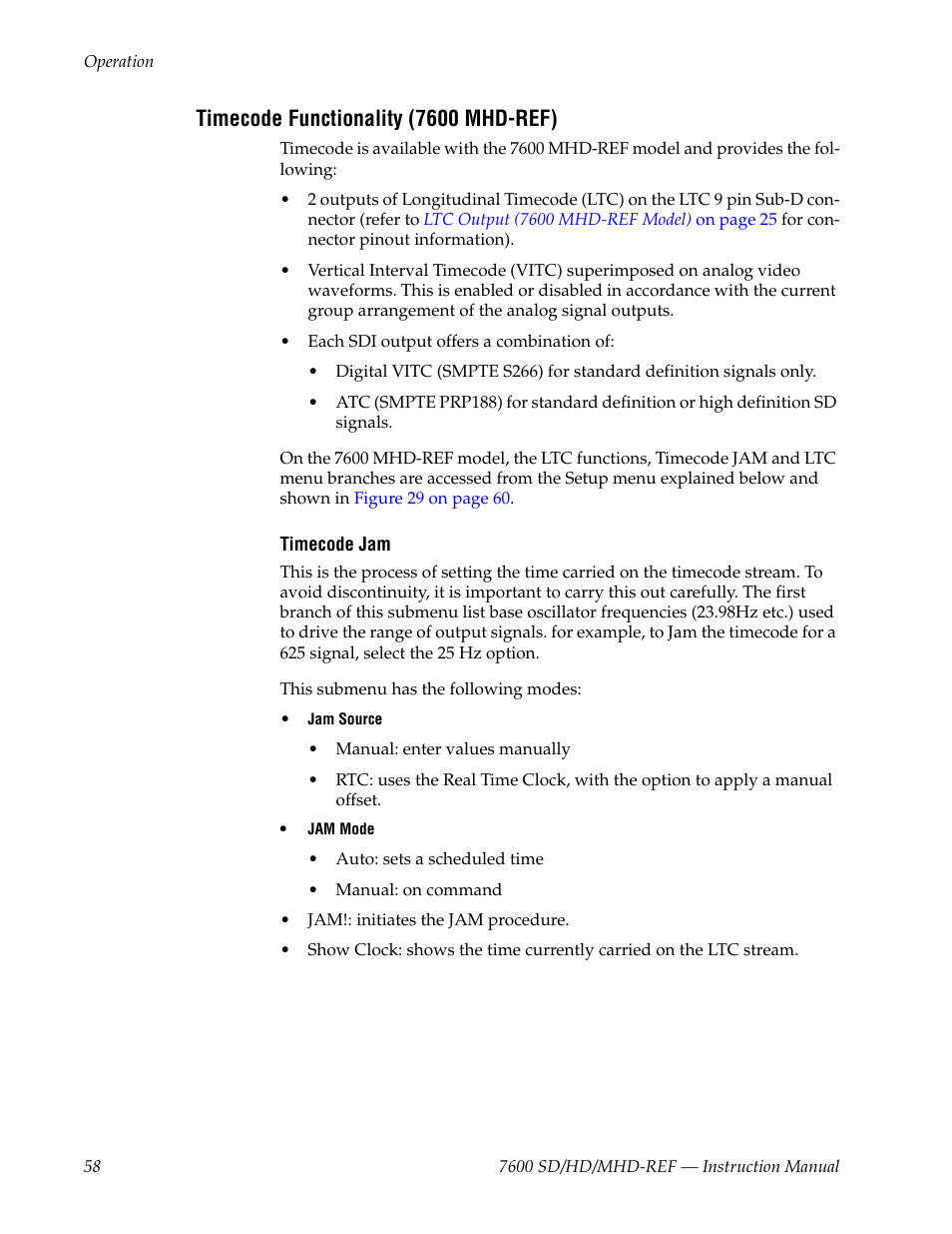 Timecode functionality (7600 mhd-ref), C menu. refer to, Timecode func | Grass Valley 7600REF User Manual | Page 58 / 84