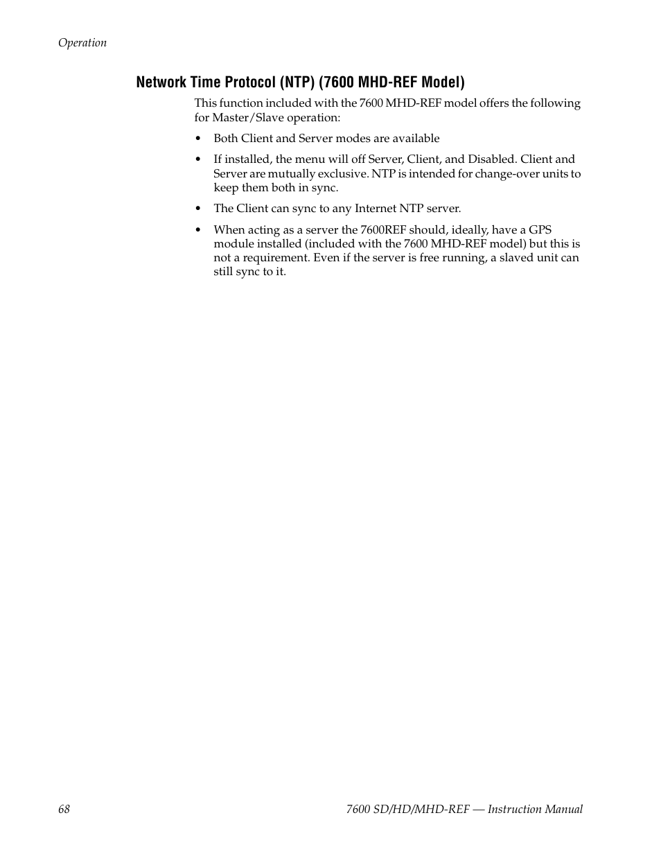 Network time protocol (ntp) (7600 mhd-ref model) | Grass Valley 7600REF User Manual | Page 68 / 84
